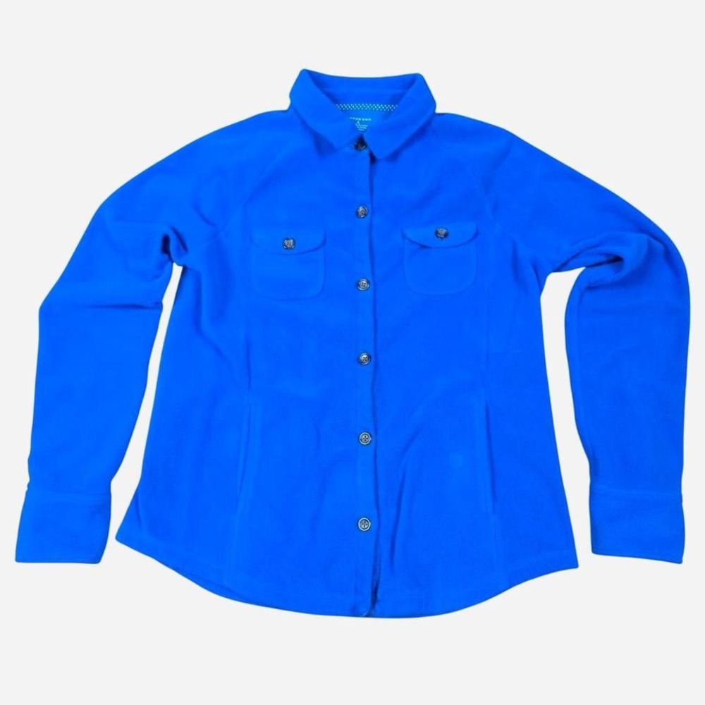 Lands' End womens Blue Fleece Jacket Size‎ S (6-8) Long Sleeve Snap Front